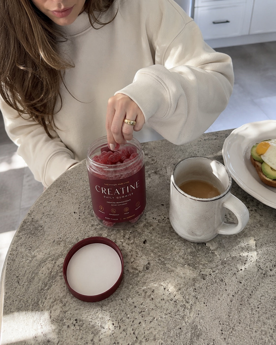 Breakfast, coffee, two gummies. Done.